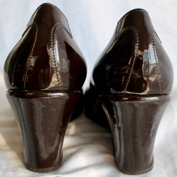 Taryn Rose Brown Patent Leather Wedge Pumps - Picture 6 of 8